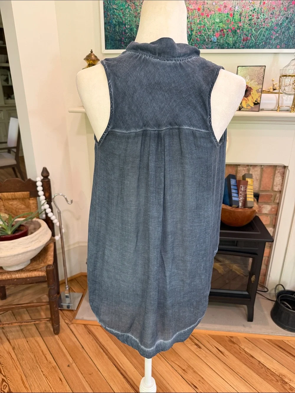 Free People Washed Tuck-In Tie-Neck Shirt Blouse Size XS ( oversized )
